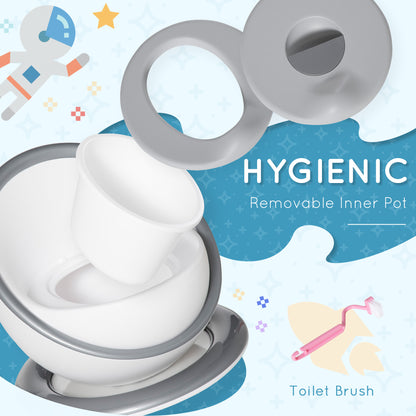 Kids Potty Training Toilet with Brush, Mini Size Training Seat with Removable Inner Pot, Splash Guard, Non-slip Mat, White