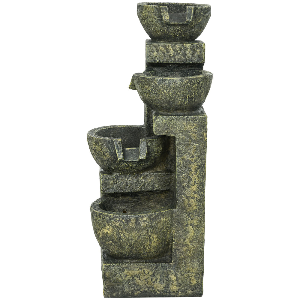 Garden Water Feature Waterfall Fountain with 4-Tier Stone Look Bowls, Adjustable Flow, Black and Yellow