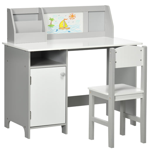 2 PCs Childrens Table and Chair Set w/ Whiteboard Storage - Grey