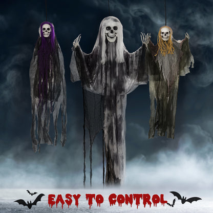 Set of 3 Hanging Skeleton, Flying Ghost Halloween Decorations