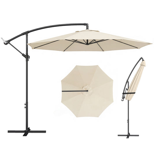 3(m) Garden Banana Parasol Cantilever Umbrella w/ Base, Cream White