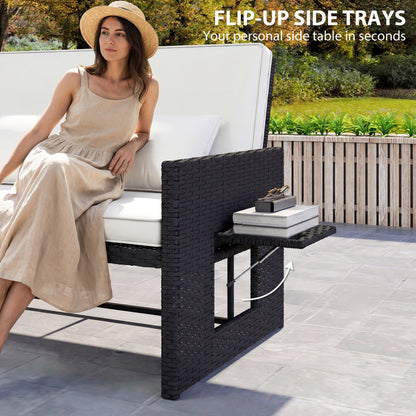 Garden Rattan Furniture Set 2 Seater Patio Sun Lounger Daybed Cream