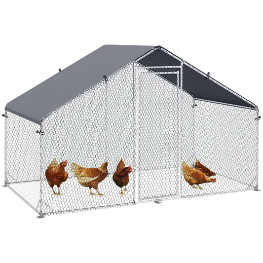 Walk In Chicken Run Large Galvanised Chicken Coop w/ Cover 3 x 1.7 x 1.9m