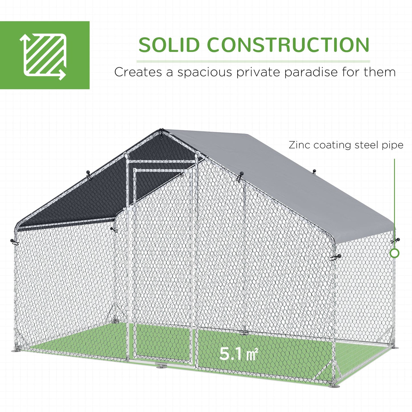 Walk In Chicken Run Large Galvanised Chicken Coop w/ Cover 3 x 1.7 x 1.9m