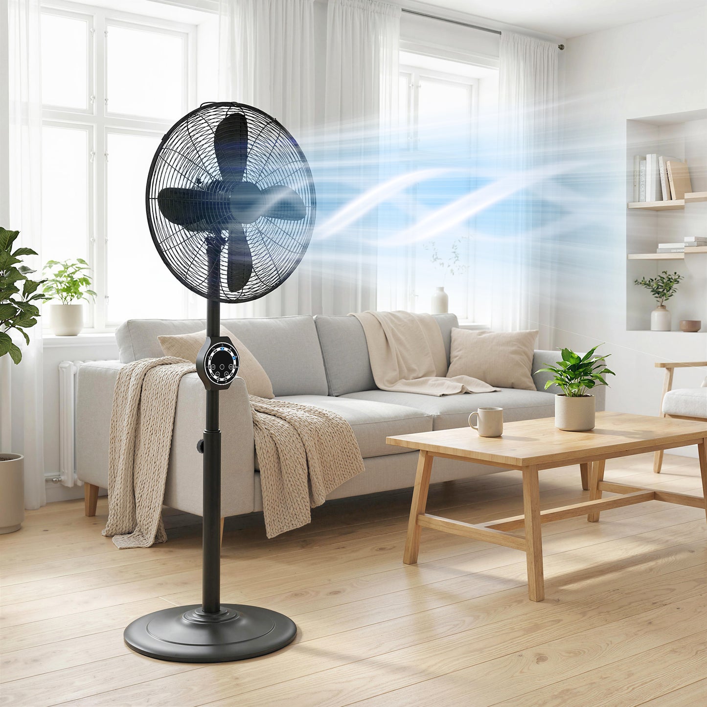 Metal Pedestal Fan with Oscillating, Adjustable Height, Timer