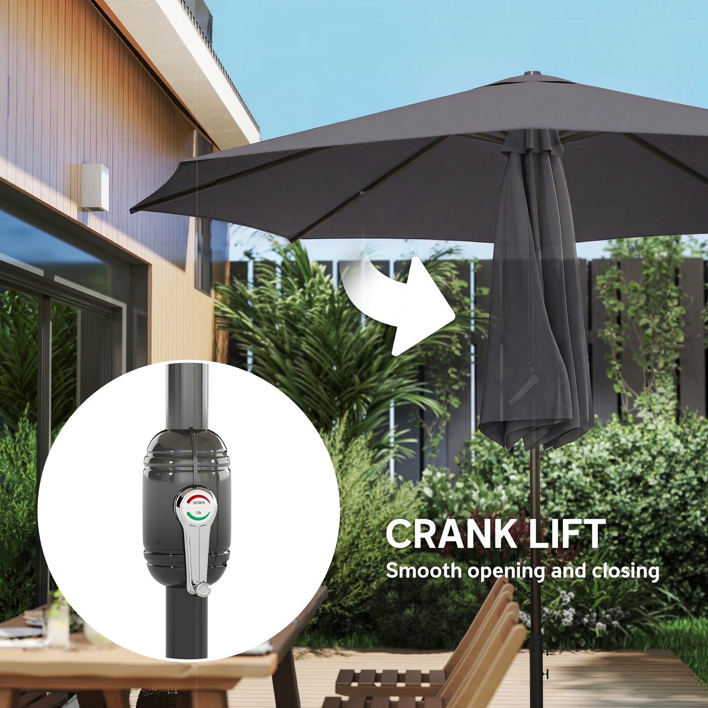 2.7 m Garden Parasol Umbrella with Cross Base, Sandbag, Black