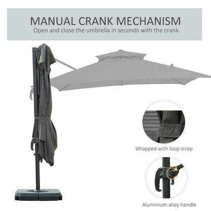 Cantilever Garden Parasol with Tilt, Rotation, Fillable Base Weights and Cover - Dark Grey