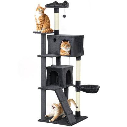 180cm Cat Tree Tower with Sisal Scratching Posts, Condos, Dark Grey