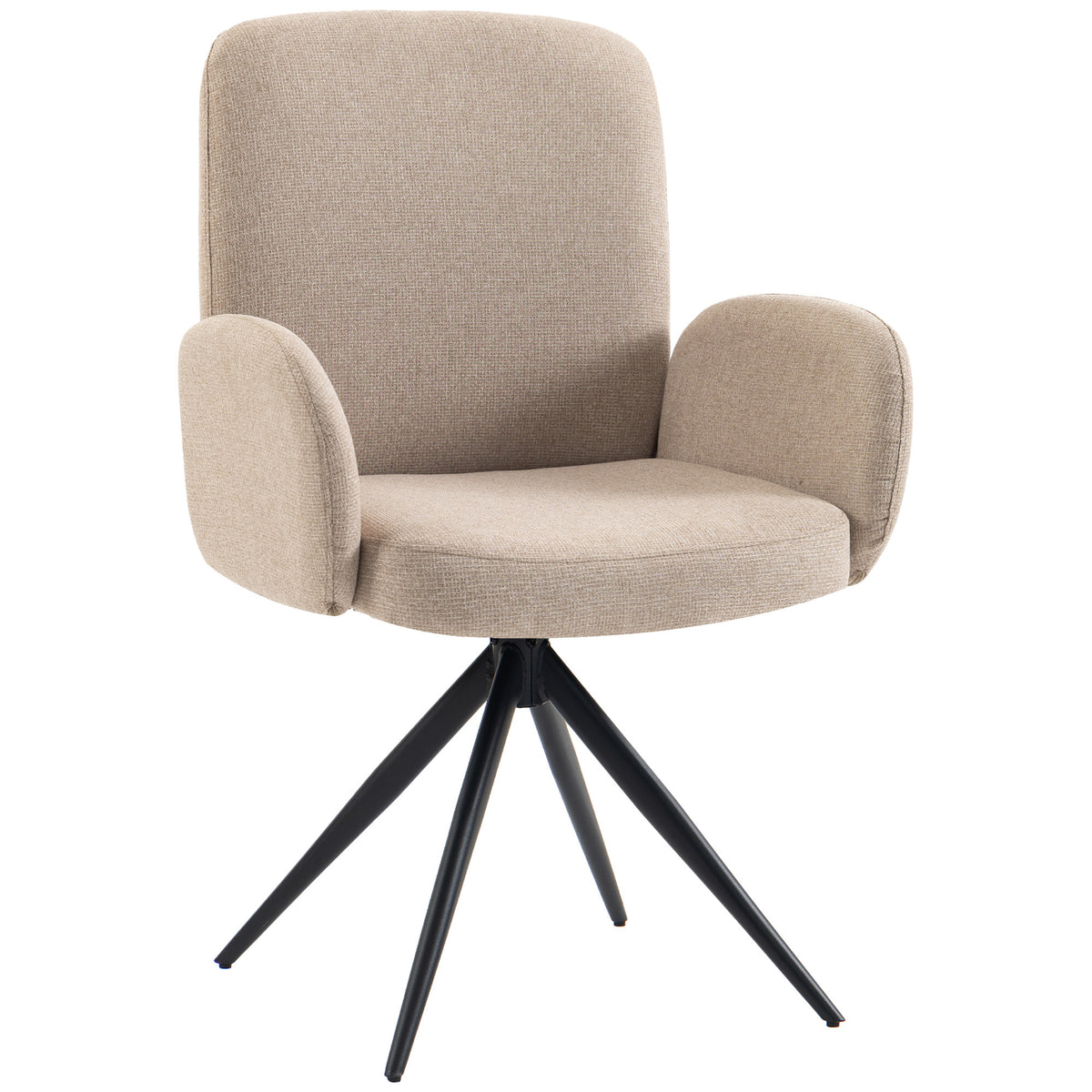 Linen-Effect Swivel Accent Chair with Curved Backrest - Light Brown & Black