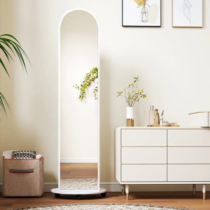 2-in-1 Full Length Mirror with Storage Shelves, Floor Mirror with 4 Universal Wheels, Coat Rack, 4 Hooks, Space-Saving Freestanding Organiser for Bedroom, Living Room, White