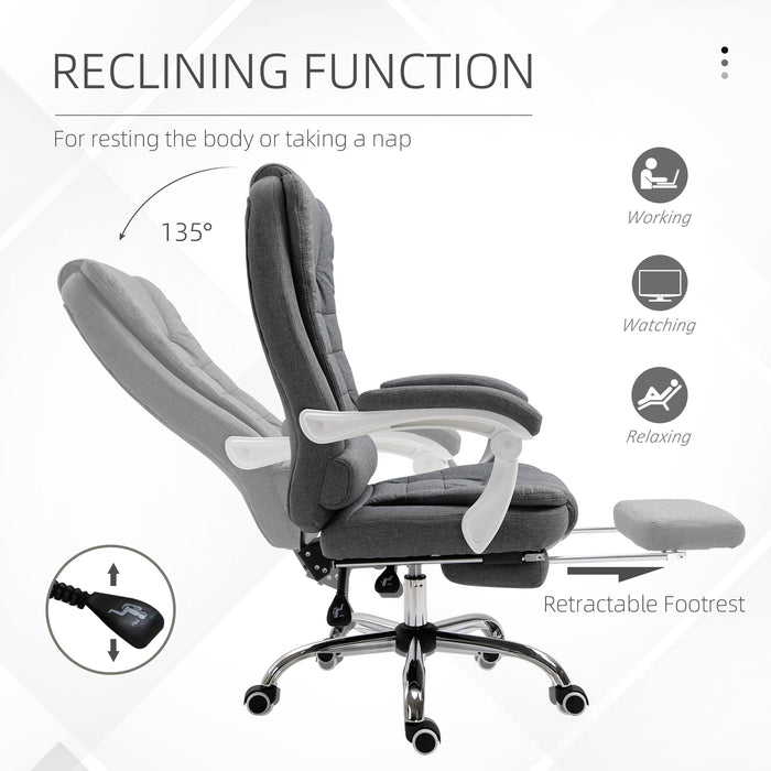 Executive Desk Chair with Tilt Function, Rolling Task Recliner with Retractable Footrest for Home Office, Working, Grey