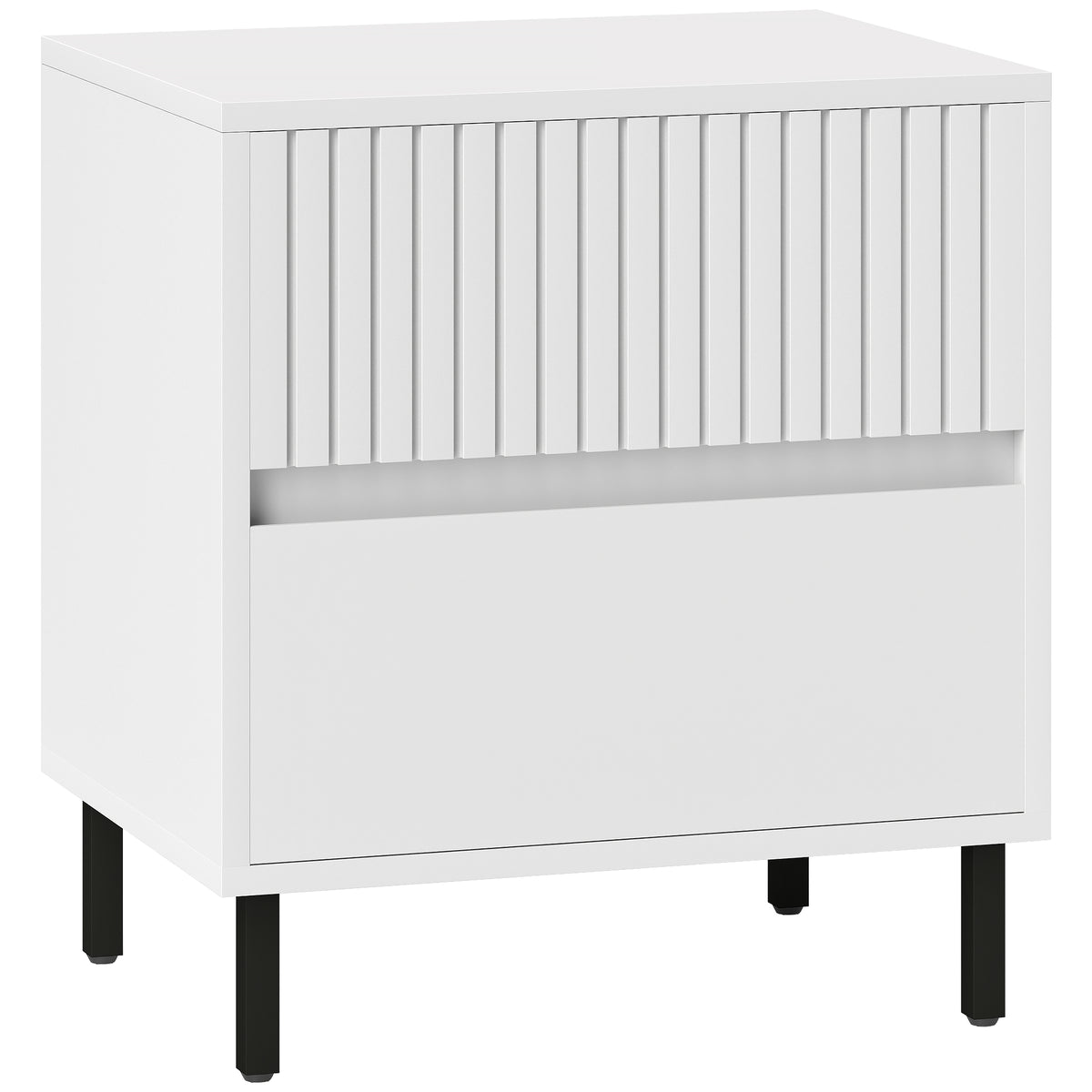 Bedside Table with 2 Drawers and Steel Legs for Bedroom, White