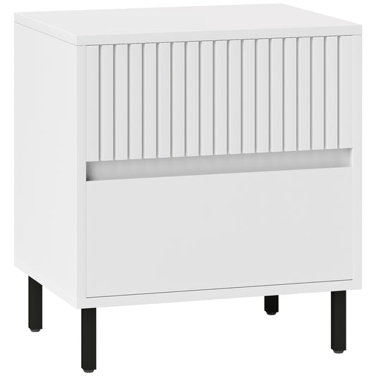 Bedside Table with 2 Drawers and Steel Legs for Bedroom, White
