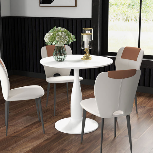 Round Dining Table, Modern Dining Room Table with Steel Base, Non-slip Foot Pad, Space Saving Small Dining Table