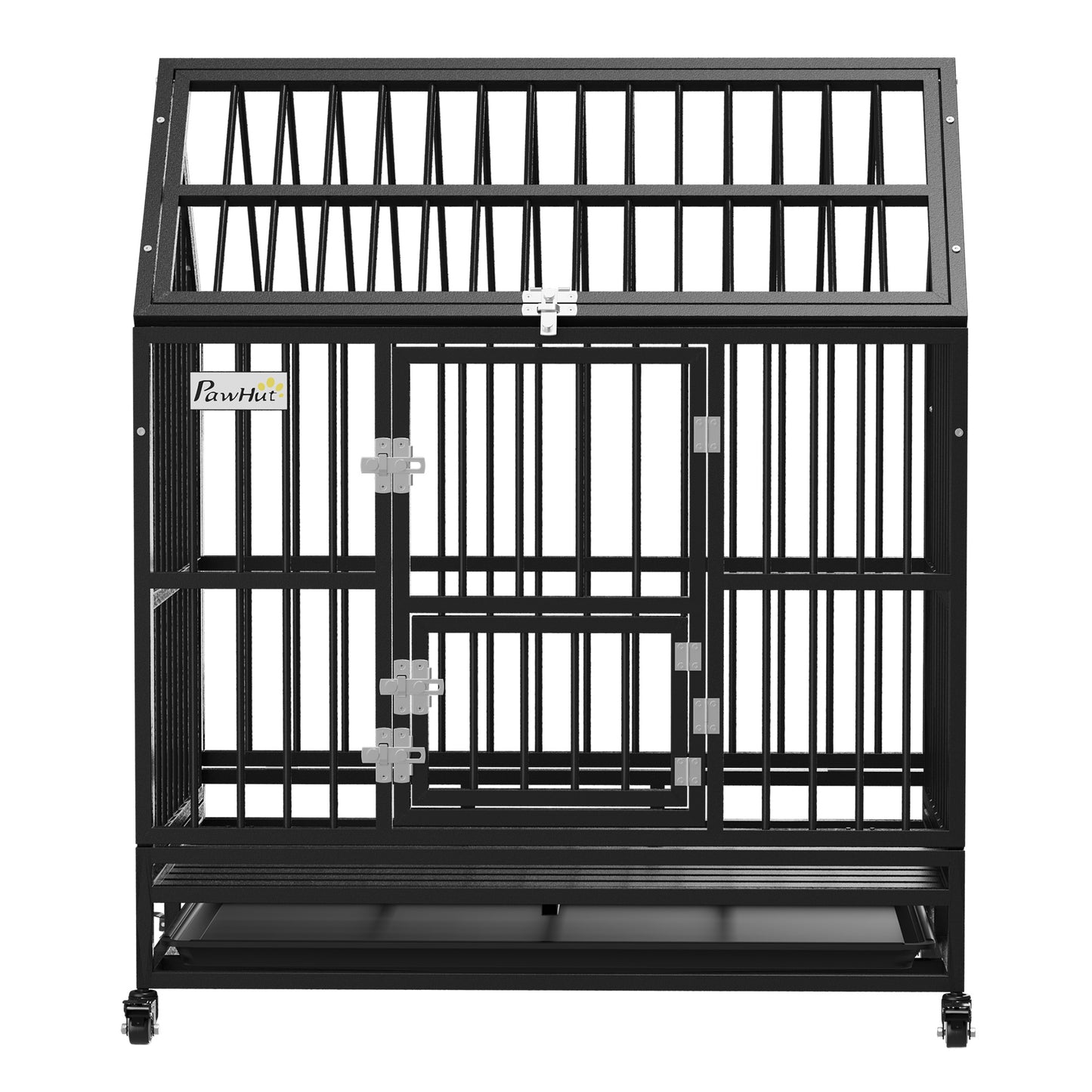 43" Heavy Duty Dog Crate on Wheels w/ Removable Tray, Openable Top