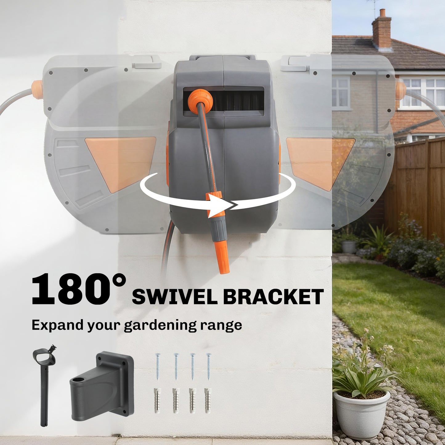 Retractable Hose Reel Wall Mounted, 30+2m Hose Pipe Reel, Orange
