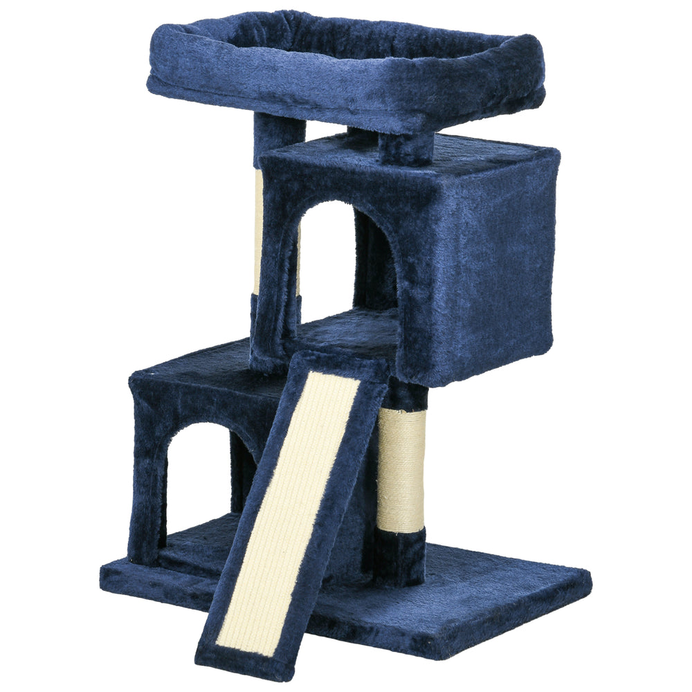 Sisal Cat Rest & Play Activity Tree w/ 2 House Navy Blue