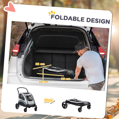 Dog Stroller Pet Pushchair Buggy Pram W/ 4 Wheels Safety Leash, Grey