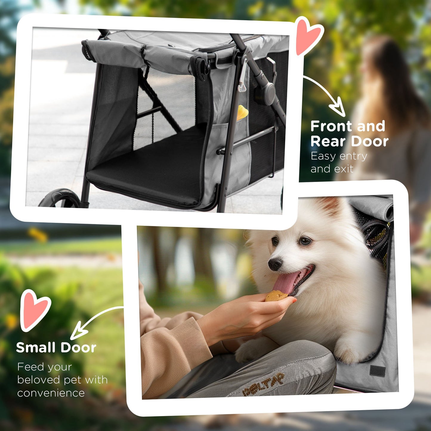 Dog Stroller Pet Pushchair Buggy Pram W/ 4 Wheels Safety Leash, Grey