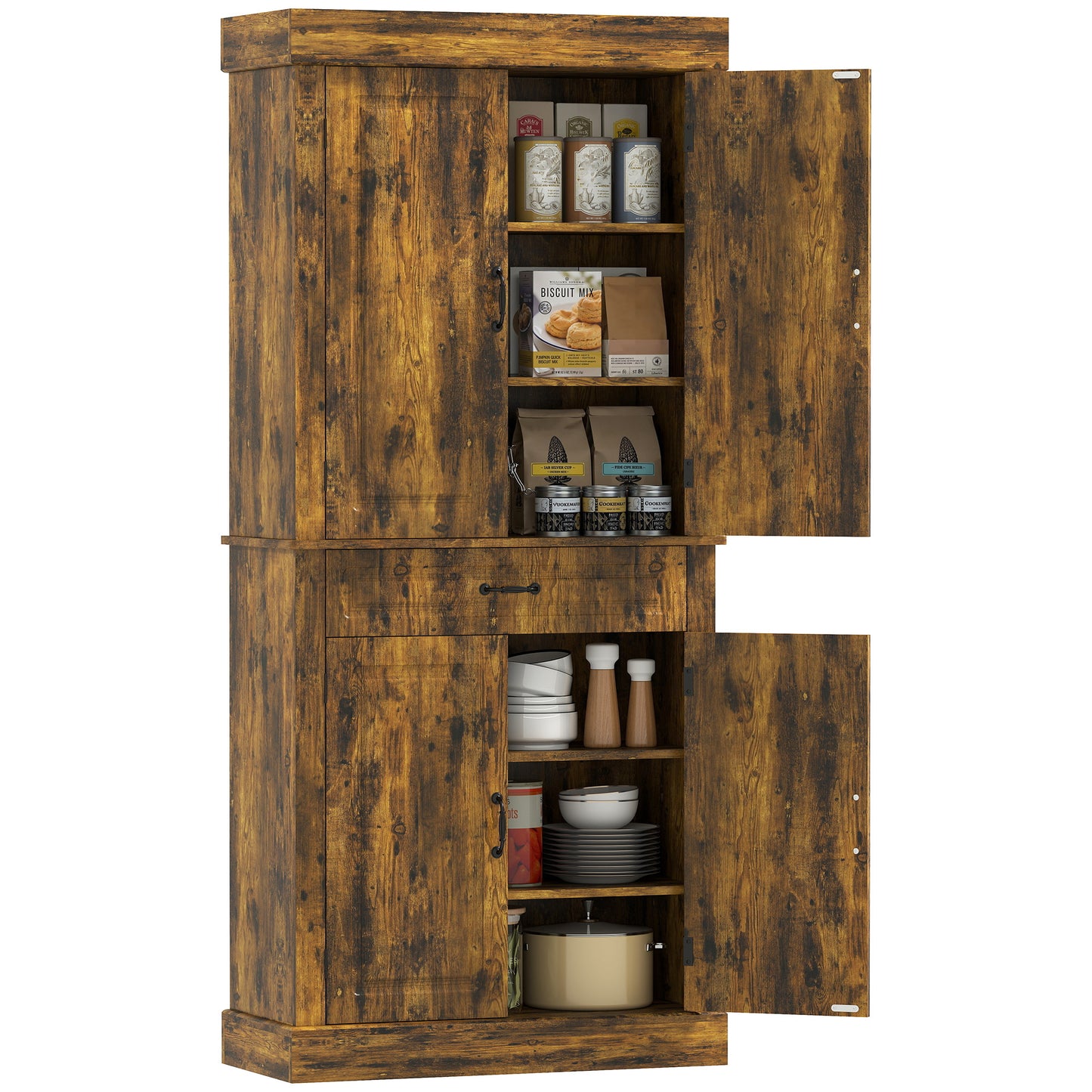 180cm Kitchen Pantry, KitchenStorage Cabinet with Shelves, Brown