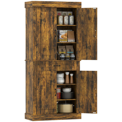 180cm Kitchen Pantry, KitchenStorage Cabinet with Shelves, Brown