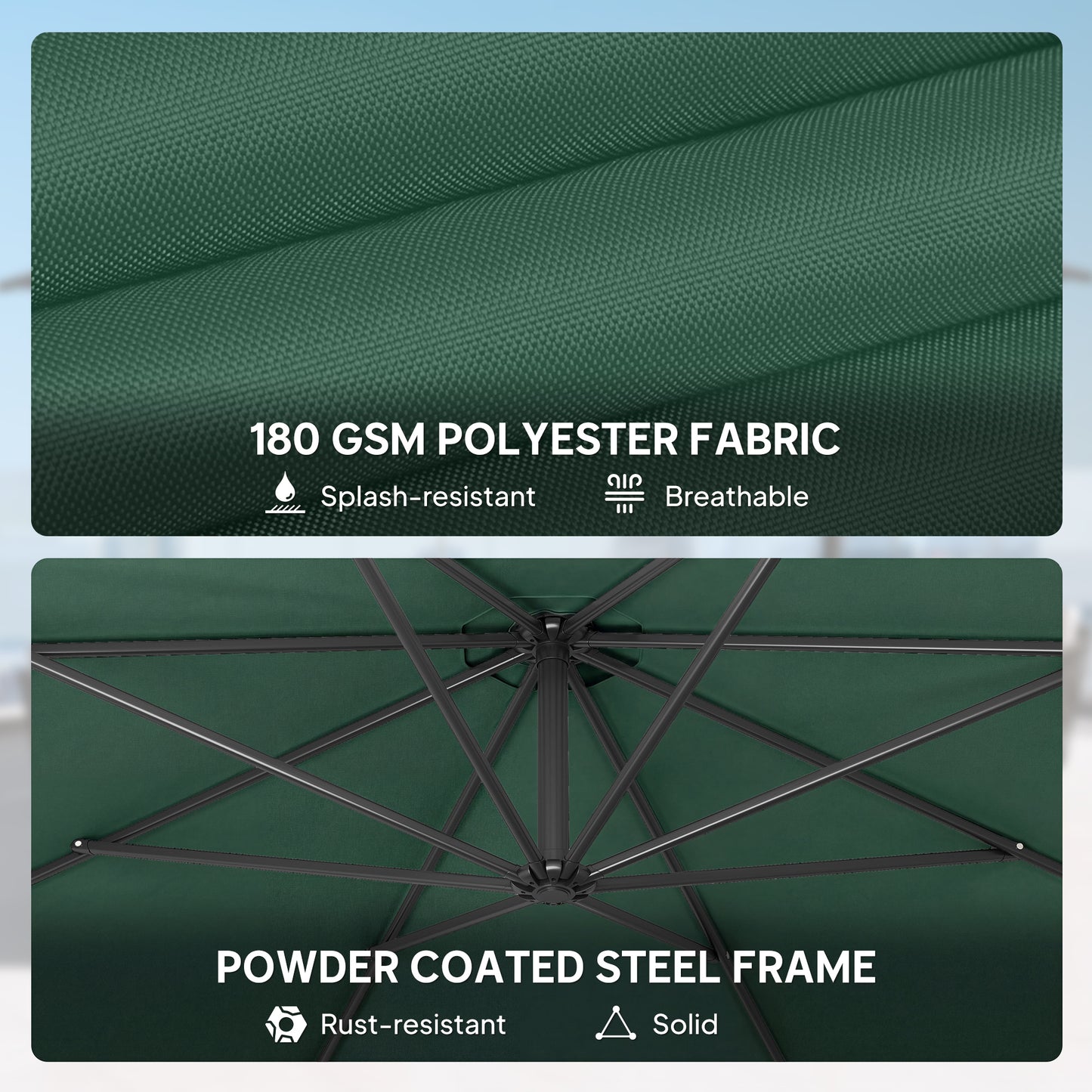 3(m) Garden Banana Parasol Cantilever Umbrella w/ Base, Dark Green