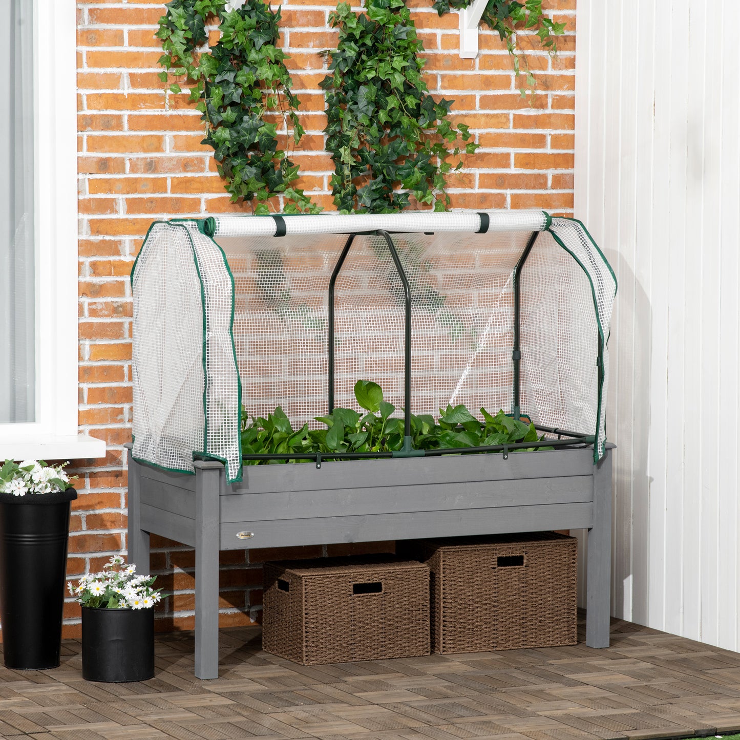 Raised Garden Bed w/ PE Cover, Use for Patio, Garden, Dark Grey