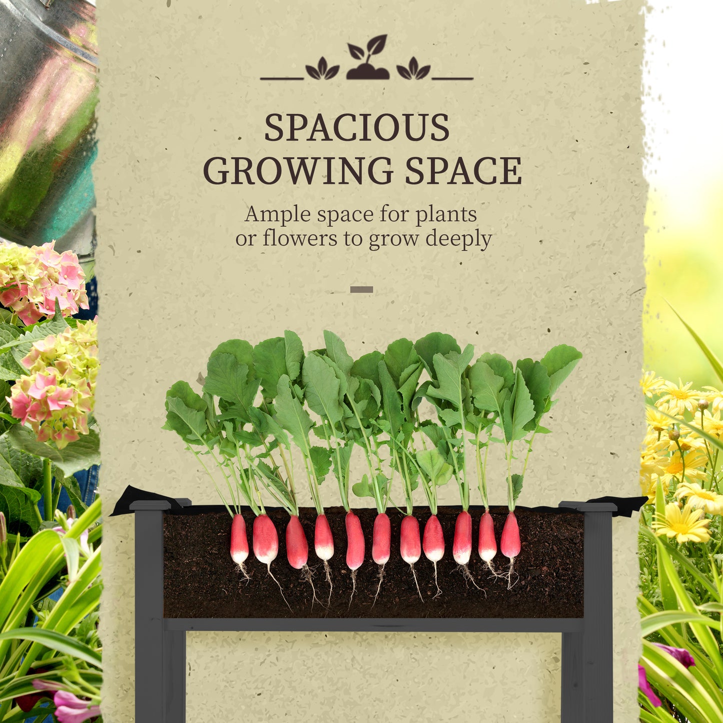 Raised Garden Bed w/ PE Cover, Use for Patio, Garden, Dark Grey