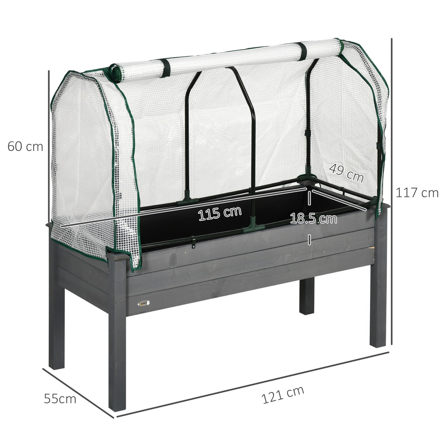 Raised Garden Bed w/ PE Cover, Use for Patio, Garden, Dark Grey