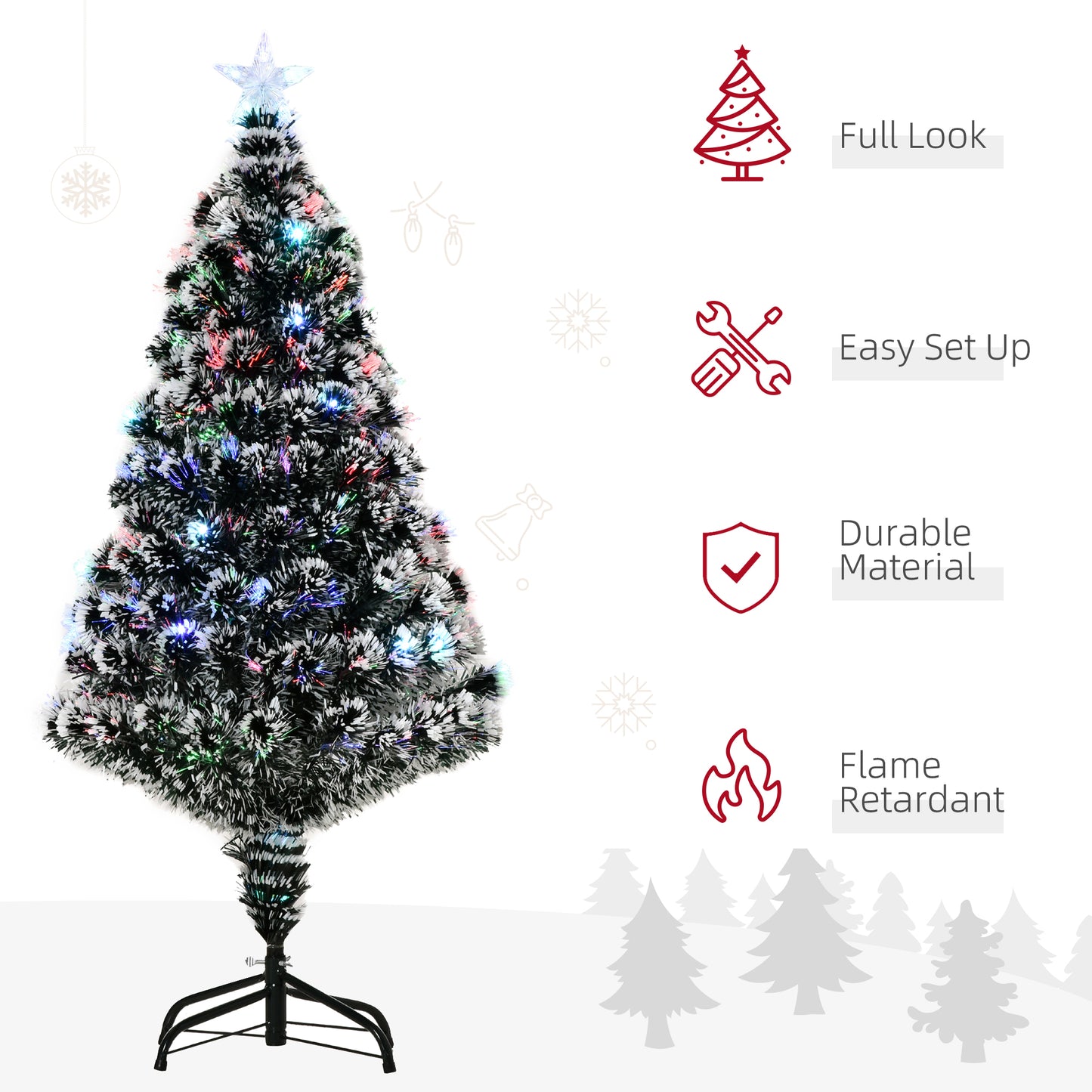 4ft Artificial Prelit Christmas Tree, Snow Xmas Tree w/ Fiber Optic