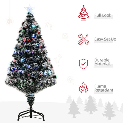 4ft Artificial Prelit Christmas Tree, Snow Xmas Tree w/ Fiber Optic