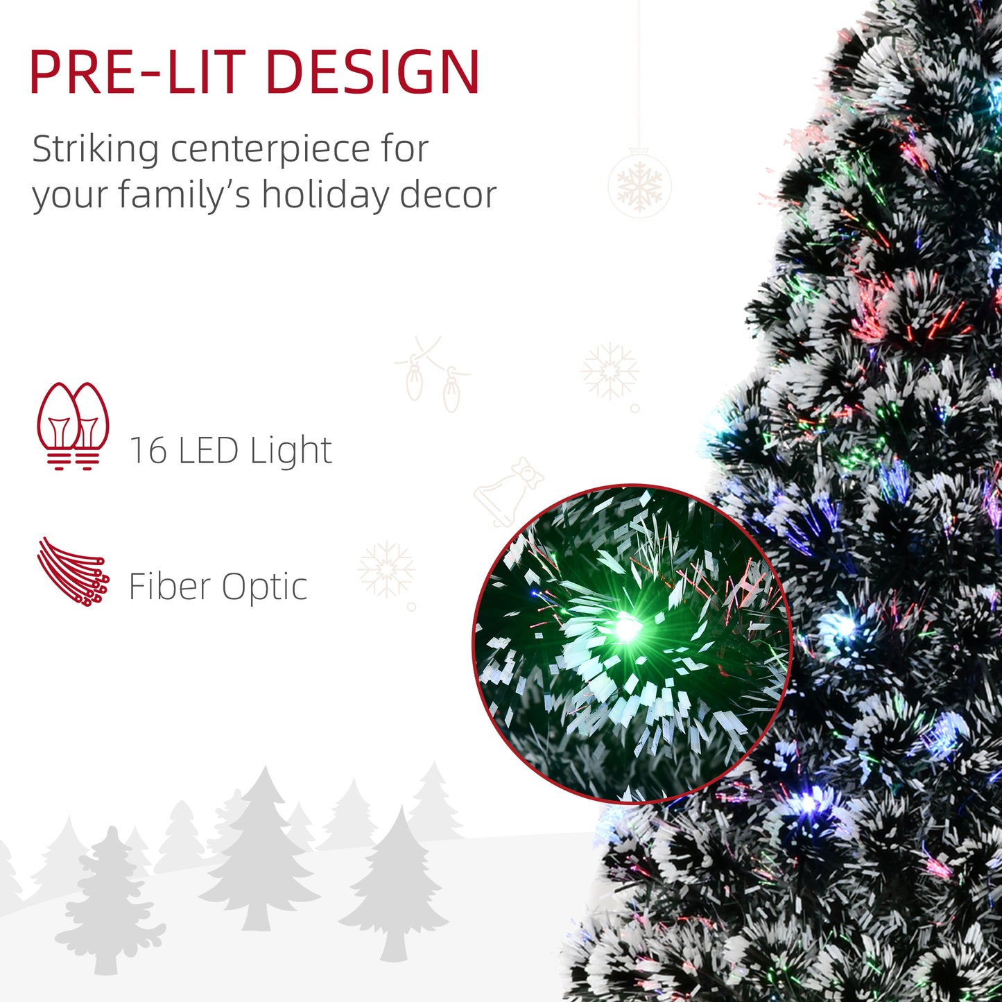 4ft Artificial Prelit Christmas Tree, Snow Xmas Tree w/ Fiber Optic