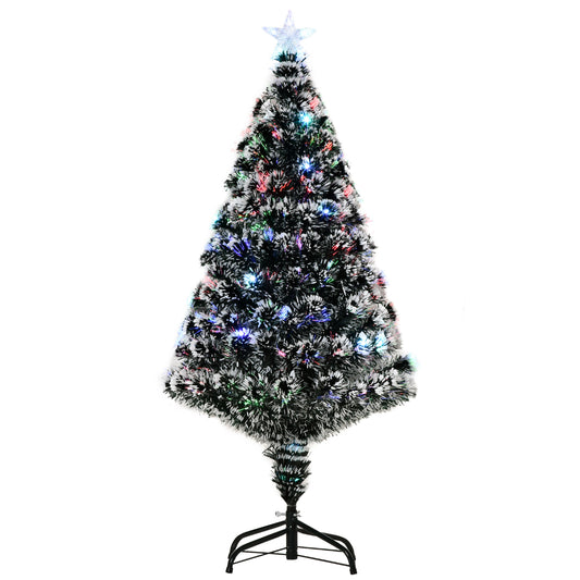 4ft Artificial Prelit Christmas Tree, Snow Xmas Tree w/ Fiber Optic
