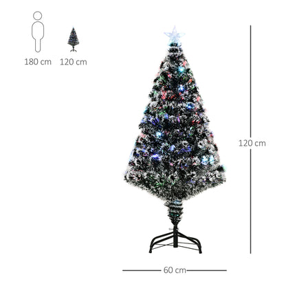 4ft Artificial Prelit Christmas Tree, Snow Xmas Tree w/ Fiber Optic