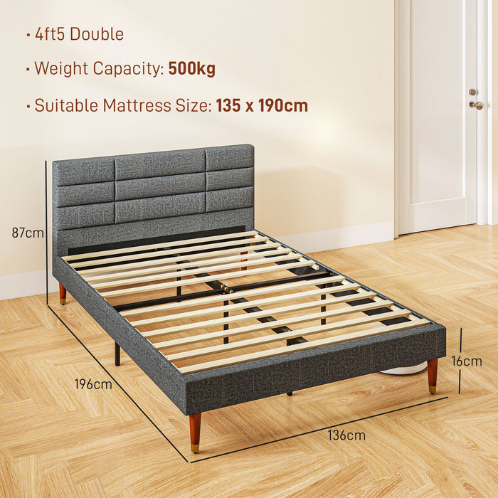 Upholstered Double Bed Frame w/ Wooden Slat No Box Spring Needed