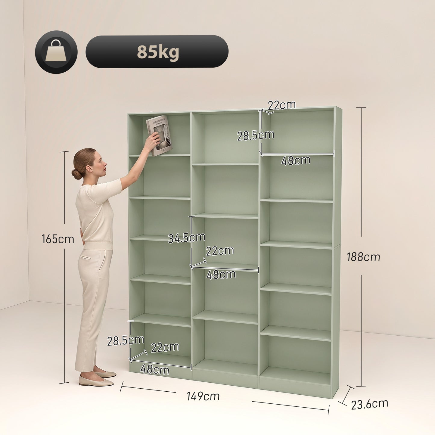 Bookcase Freestanding Open Storage Shelf with 17 Compartments