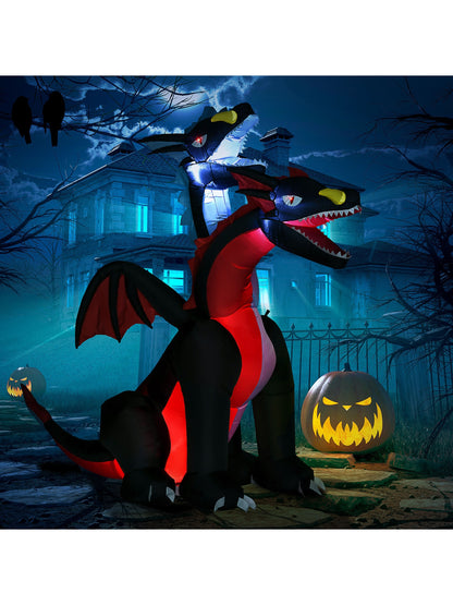 7FT Blow Up Tall Halloween Inflatable Dragon with 2 Heads and LED Lights