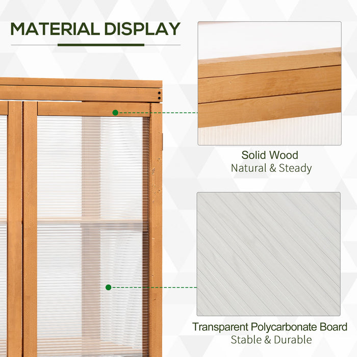 3-tier Wood Greenhouse Garden Polycarbonate Cold Frame Grow House w/ Storage Shelf for Plants, Flowers, Natural