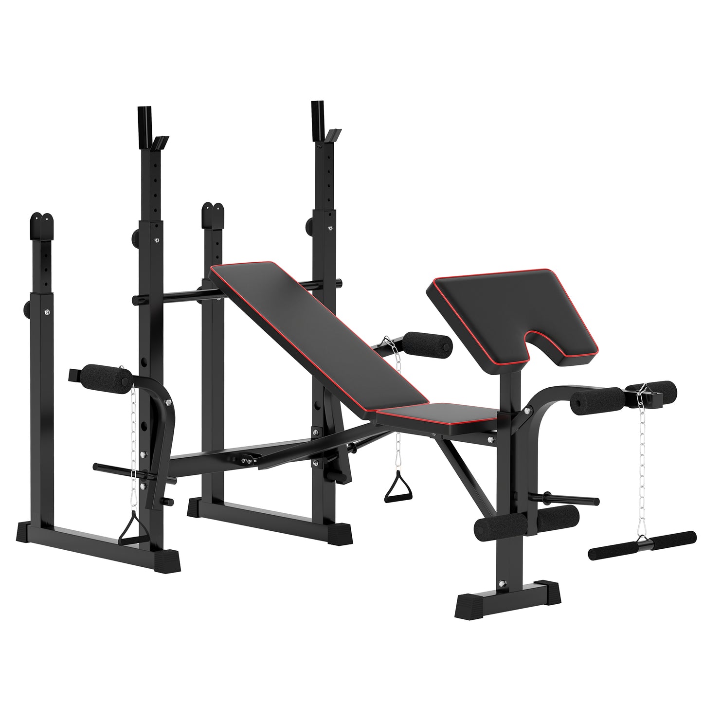 Folding Weight Bench with 2 Barbell Rack and Preacher Curl Bench