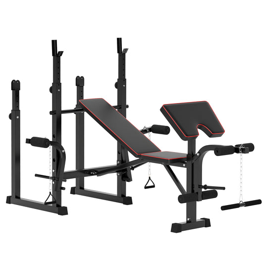 Folding Weight Bench with 2 Barbell Rack and Preacher Curl Bench