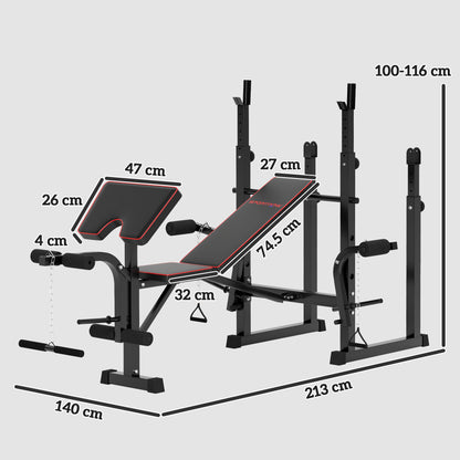 Folding Weight Bench with 2 Barbell Rack and Preacher Curl Bench