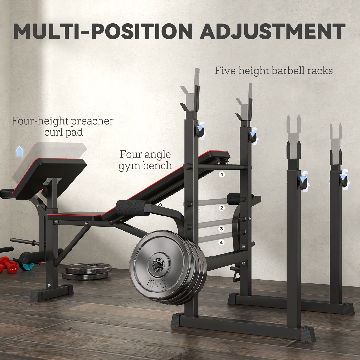Folding Weight Bench with 2 Barbell Rack and Preacher Curl Bench