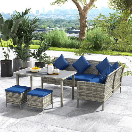 5Pcs Rattan Dining Corner Sofa Set, Garden Furniture Set, Dark Blue