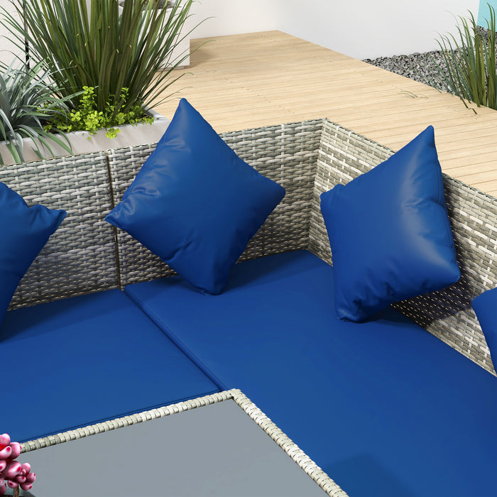 5Pcs Rattan Dining Corner Sofa Set, Garden Furniture Set, Dark Blue