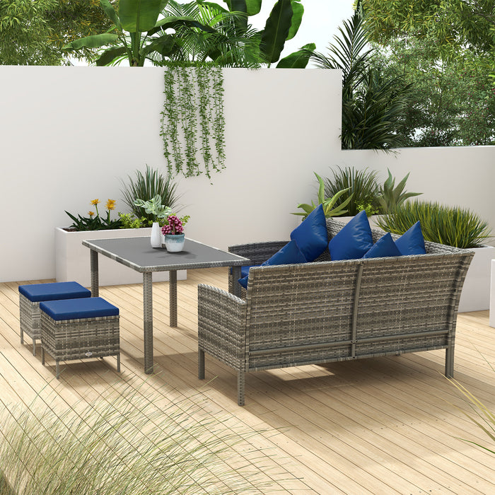 5Pcs Rattan Dining Corner Sofa Set, Garden Furniture Set, Dark Blue