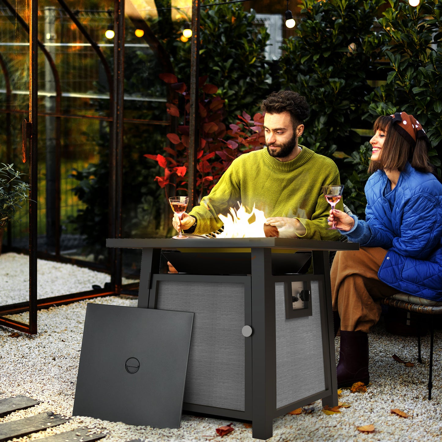 Gas Fire Pit Table with 50,000 BTU Burner, Cover, Glass Beads, Grey