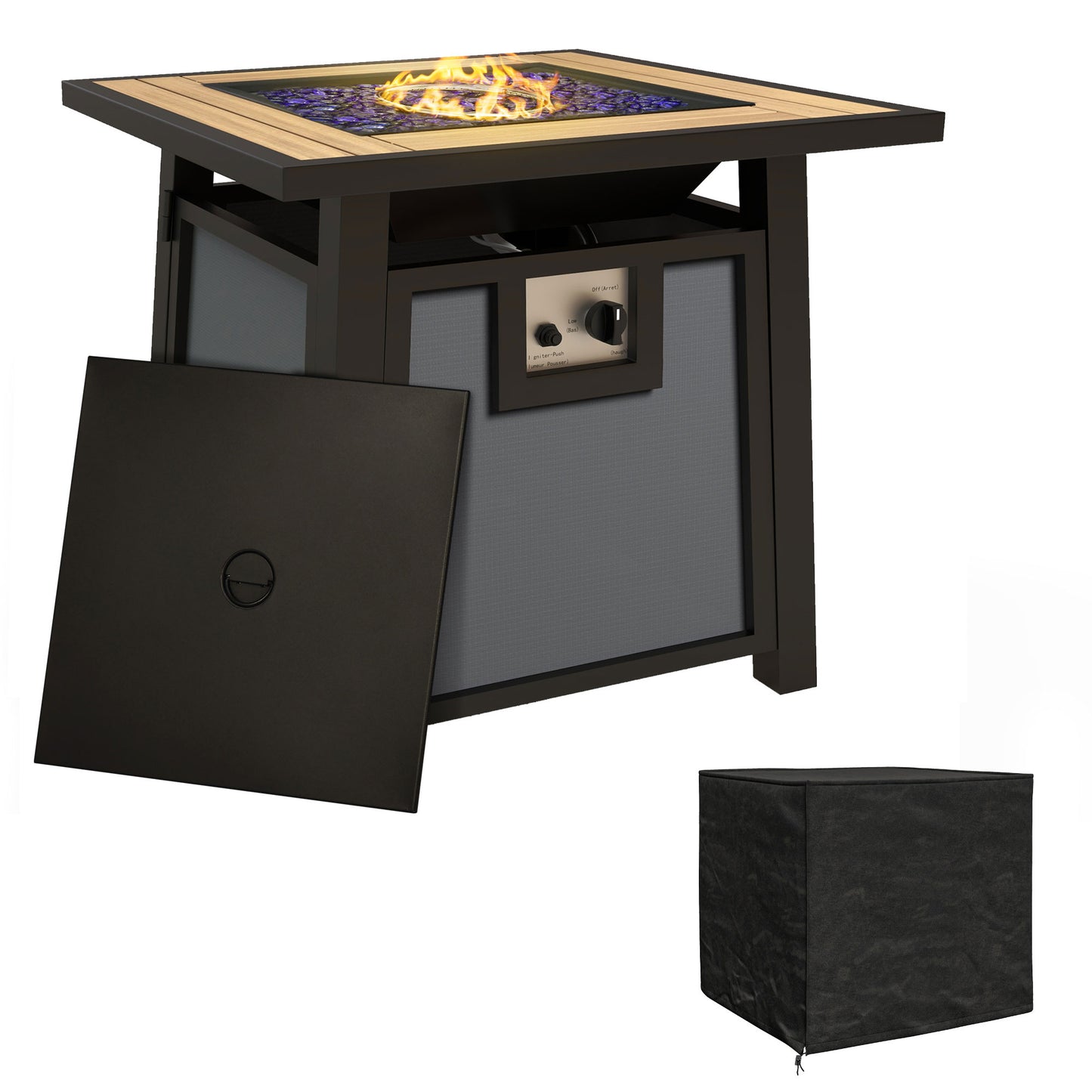 Gas Fire Pit Table with 50,000 BTU Burner, Cover, Glass Beads, Grey