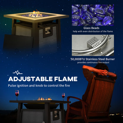 Gas Fire Pit Table with 50,000 BTU Burner, Cover, Glass Beads, Grey