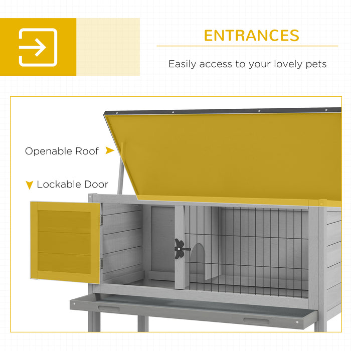 Wooden Rabbit Hutch Guinea Pig Hutch Bunny Cage Garden Built in Tray Openable Asphalt Roof Small Animal House 84 x 43 x 70 cm Grey