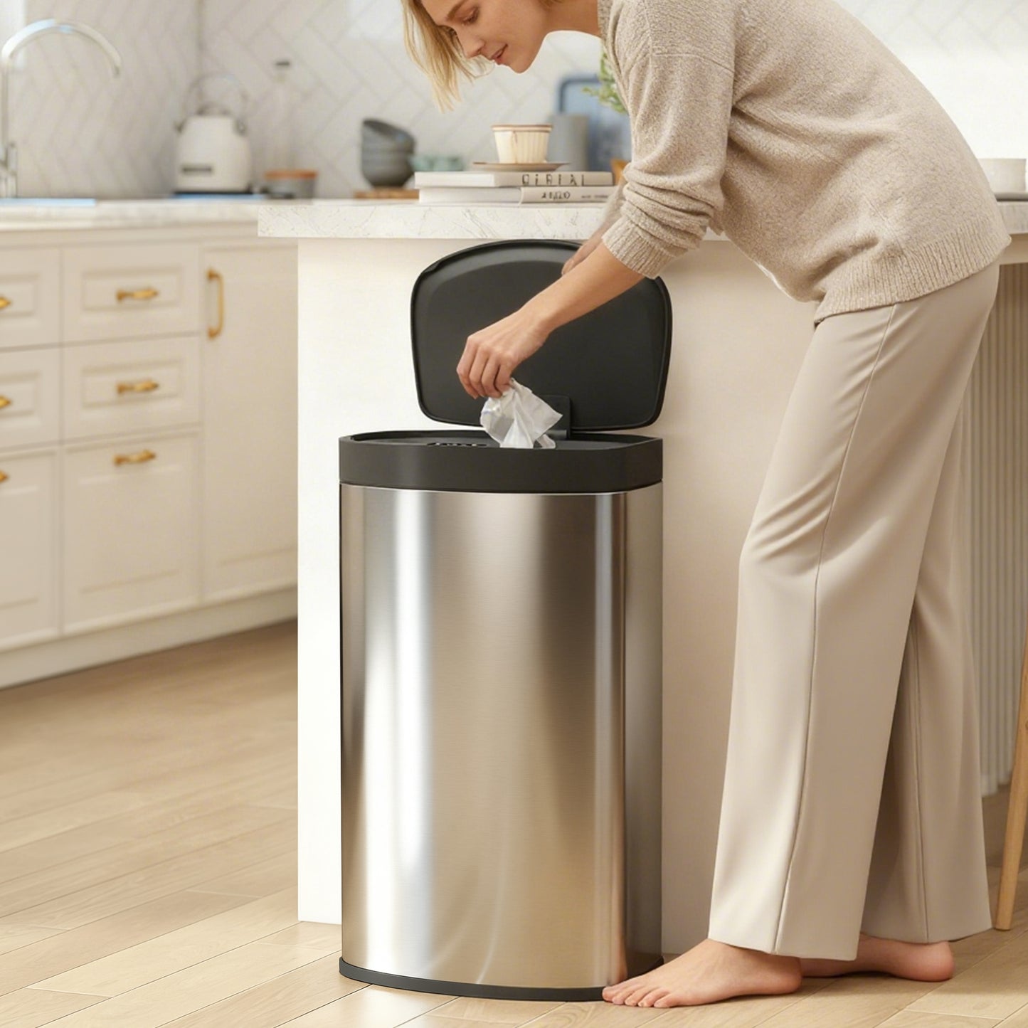 Automatic Kitchen Bin with Soft-Close Lid, 55L Sensor Wastebasket
